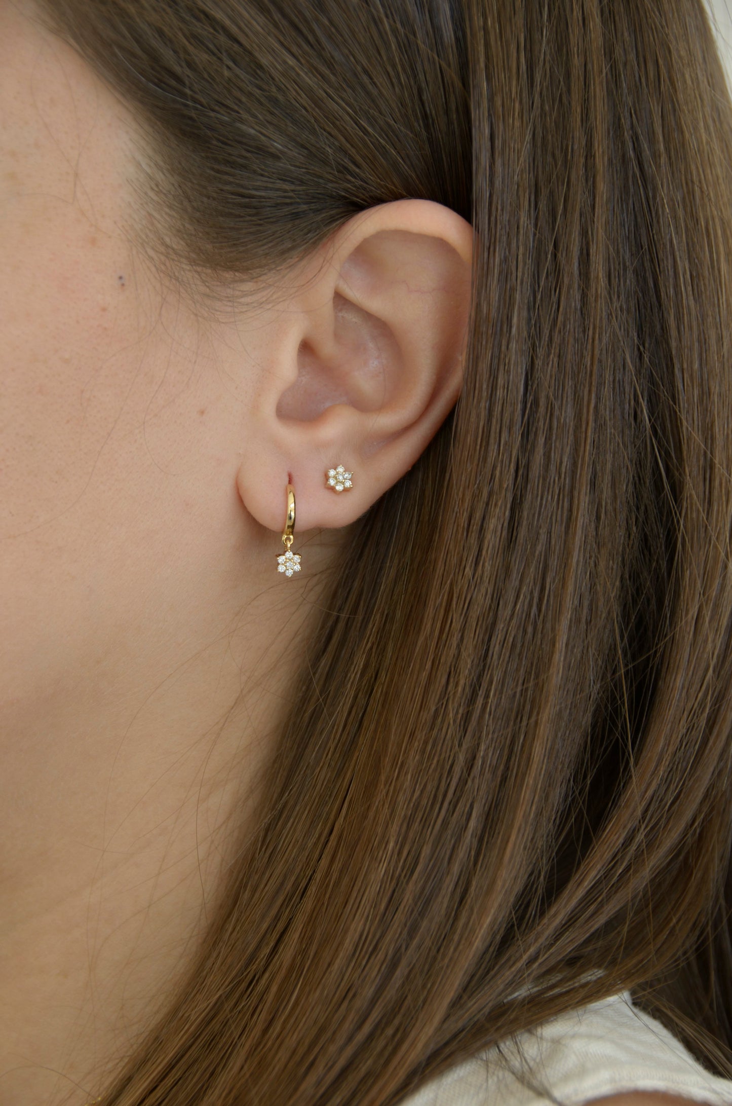 Dangling Flower Hoops (Sold as Singles) - E10