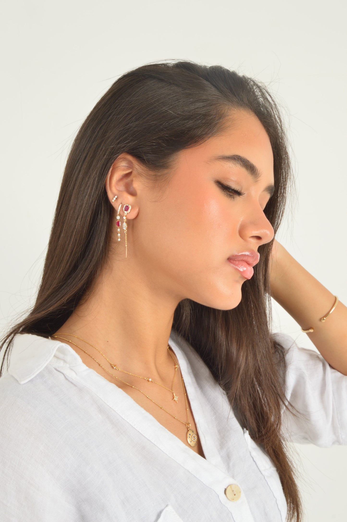 Ruby & Diamond Dangling Earrings (Sold as Singles) - E39