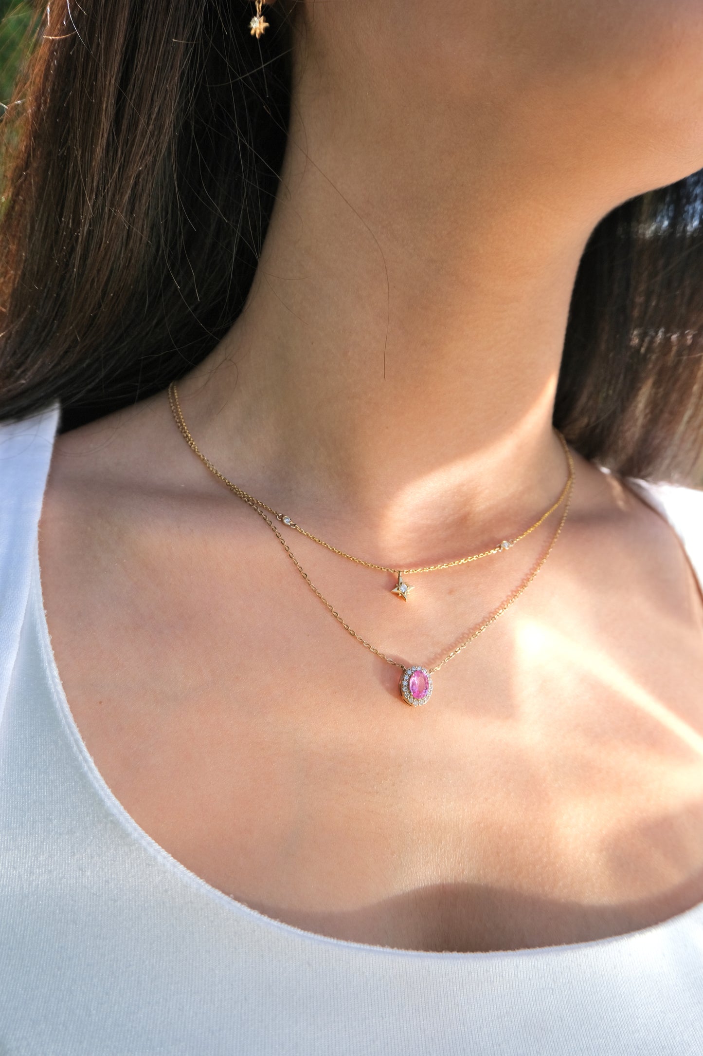 Pink Sapphire And Diamond Oval Necklace - NP18