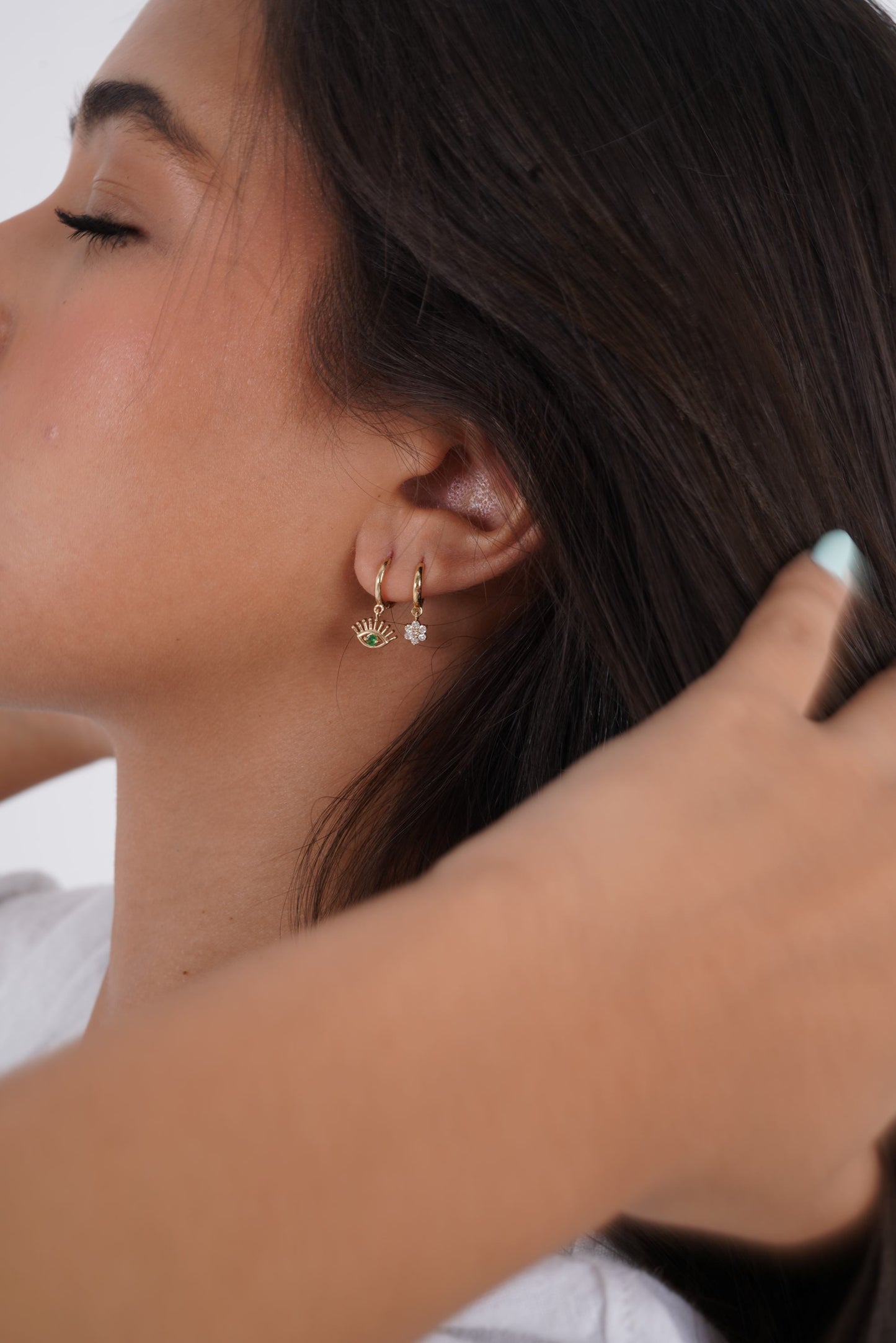 Emerald Eye Hoops (Sold as Singles) - E12