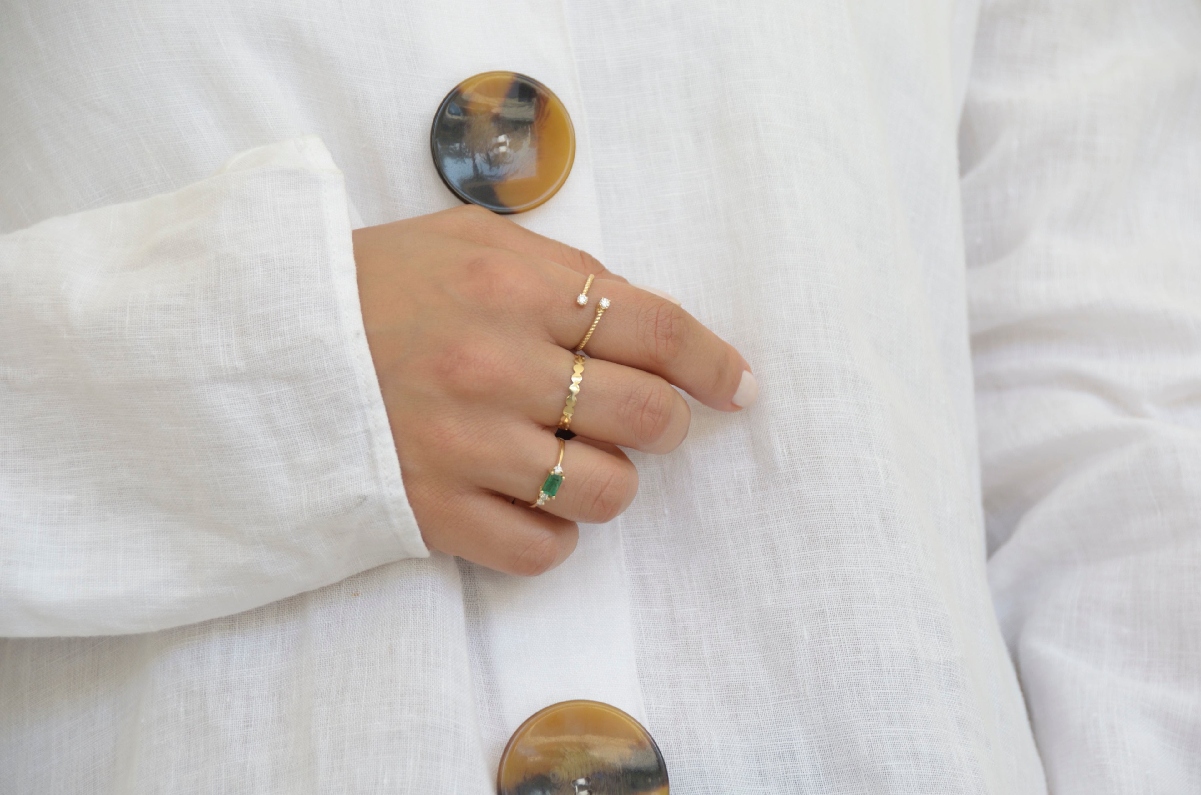 Three Diamond Stones Emerald Ring - R26