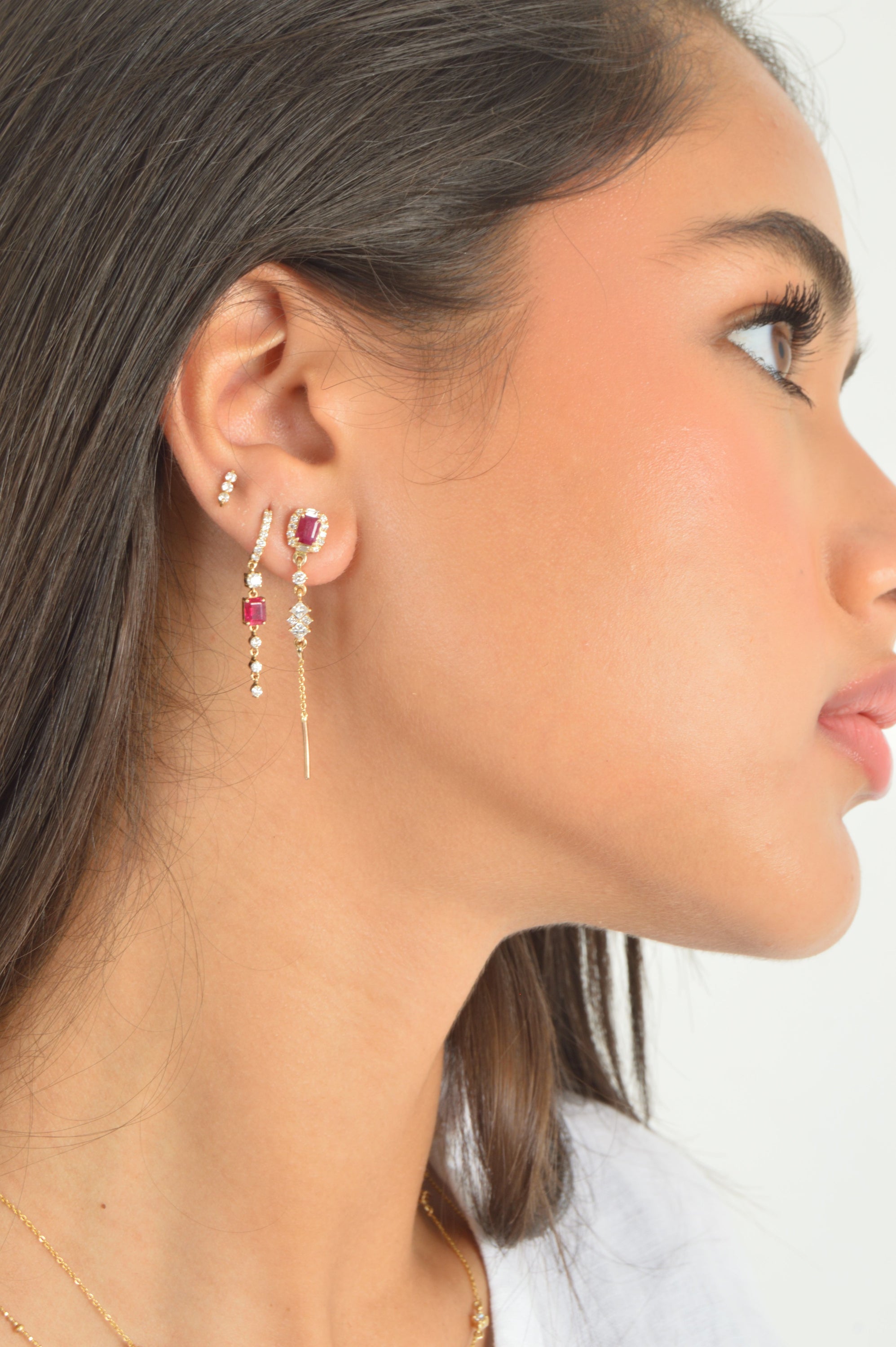 Ruby & Diamond Dangling Earrings (Sold as Singles) - E39