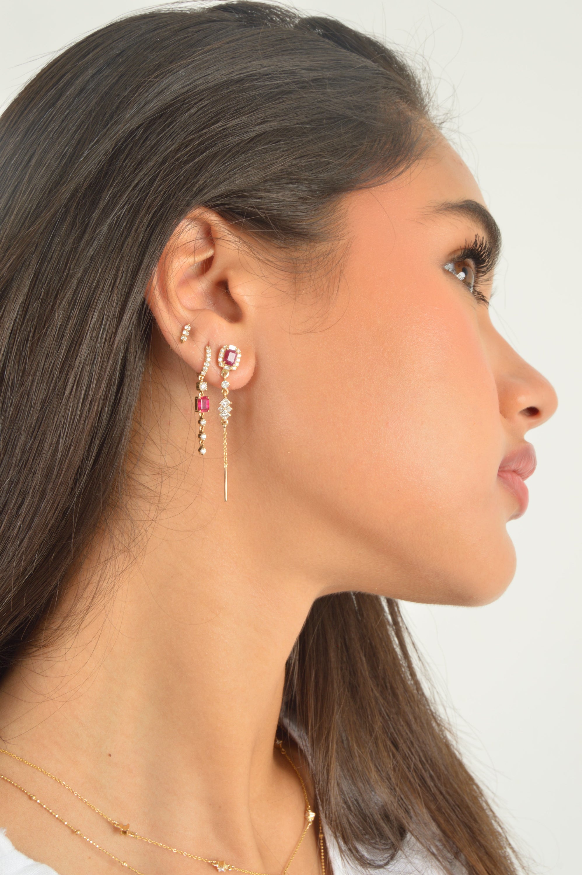 Ruby & Diamond Dangling Earrings (Sold as Singles) - E39