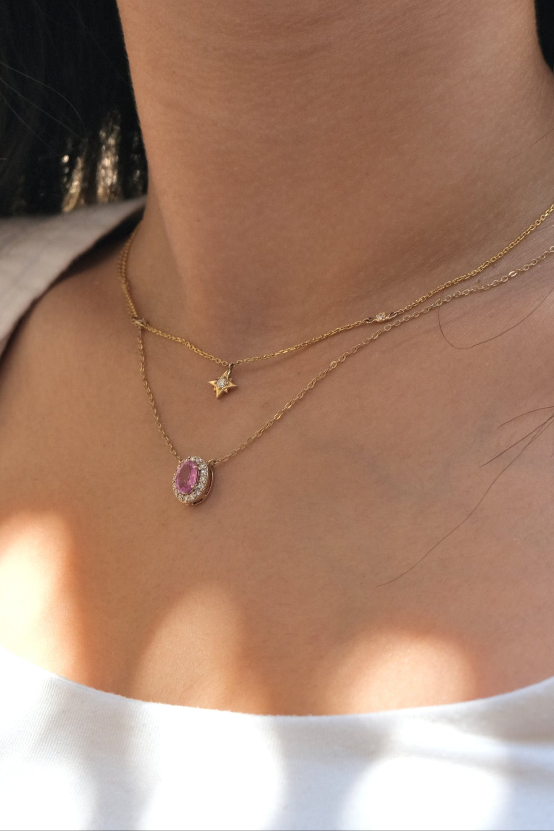 Pink Sapphire And Diamond Oval Necklace - NP18
