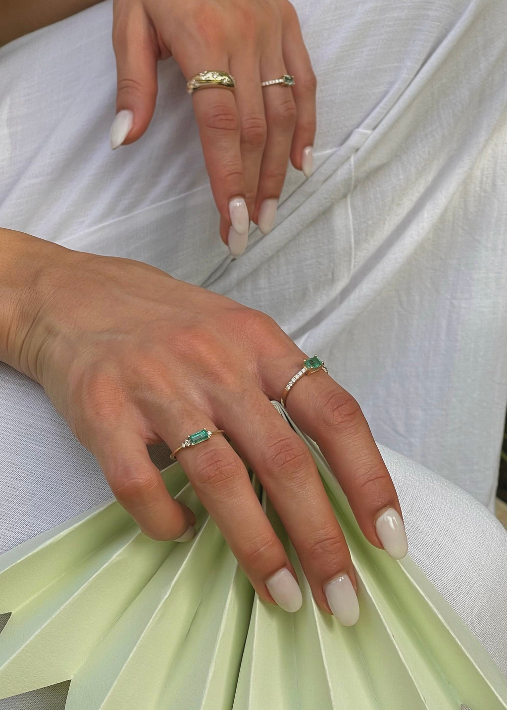 Three Diamond Stones Emerald Ring - R26