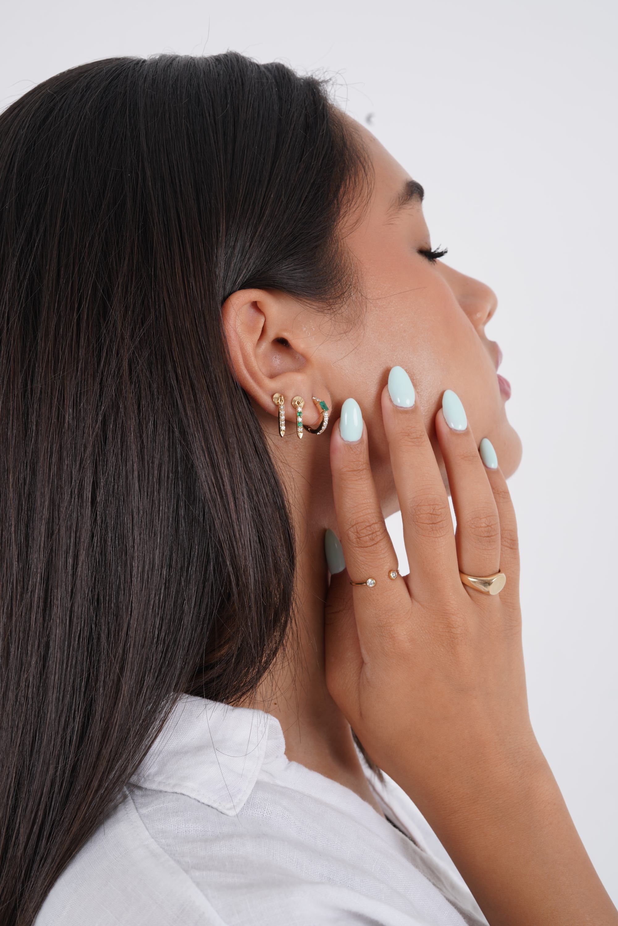 Emerald & Diamond Inverted Obelisk Stud (Sold as Singles) - E40