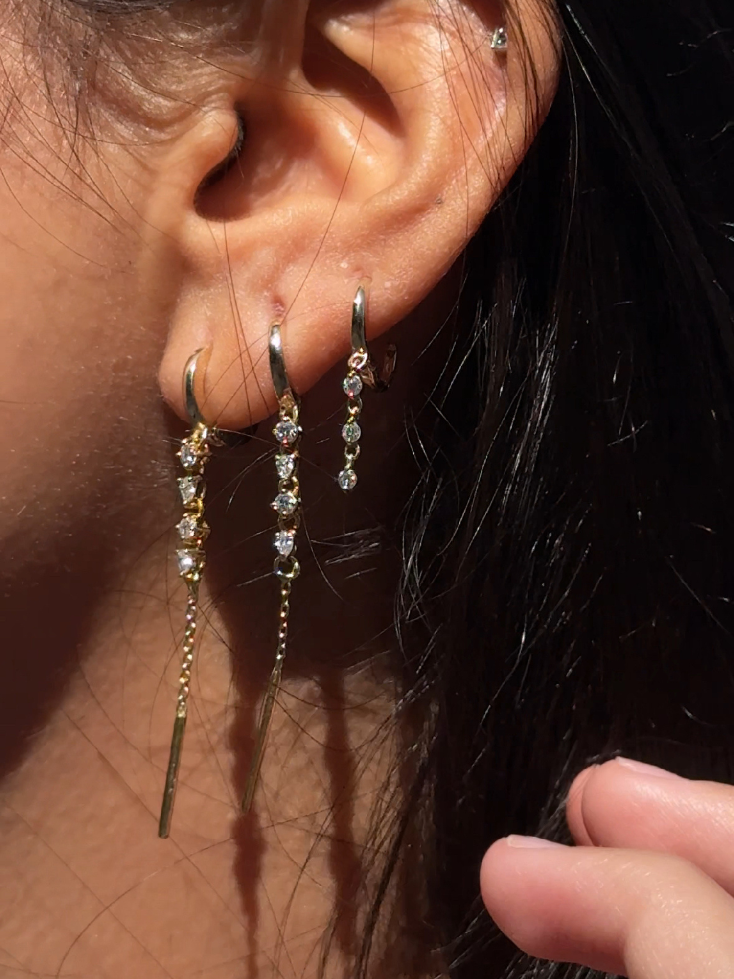 Multi-Shaped Dangling Diamond Hoops (Sold as Singles) - E78
