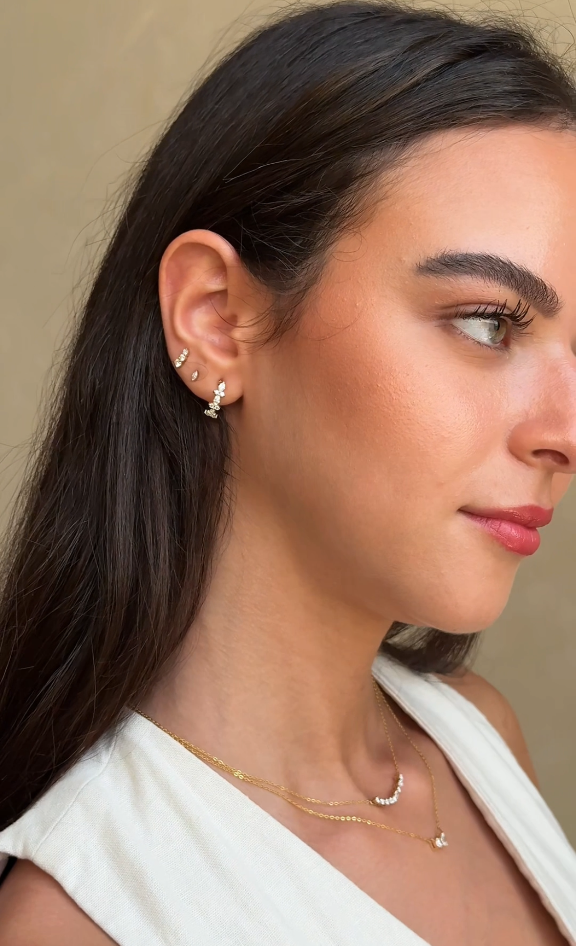 Marquise and Round Diamond Hoops (Sold as Singles) - E80
