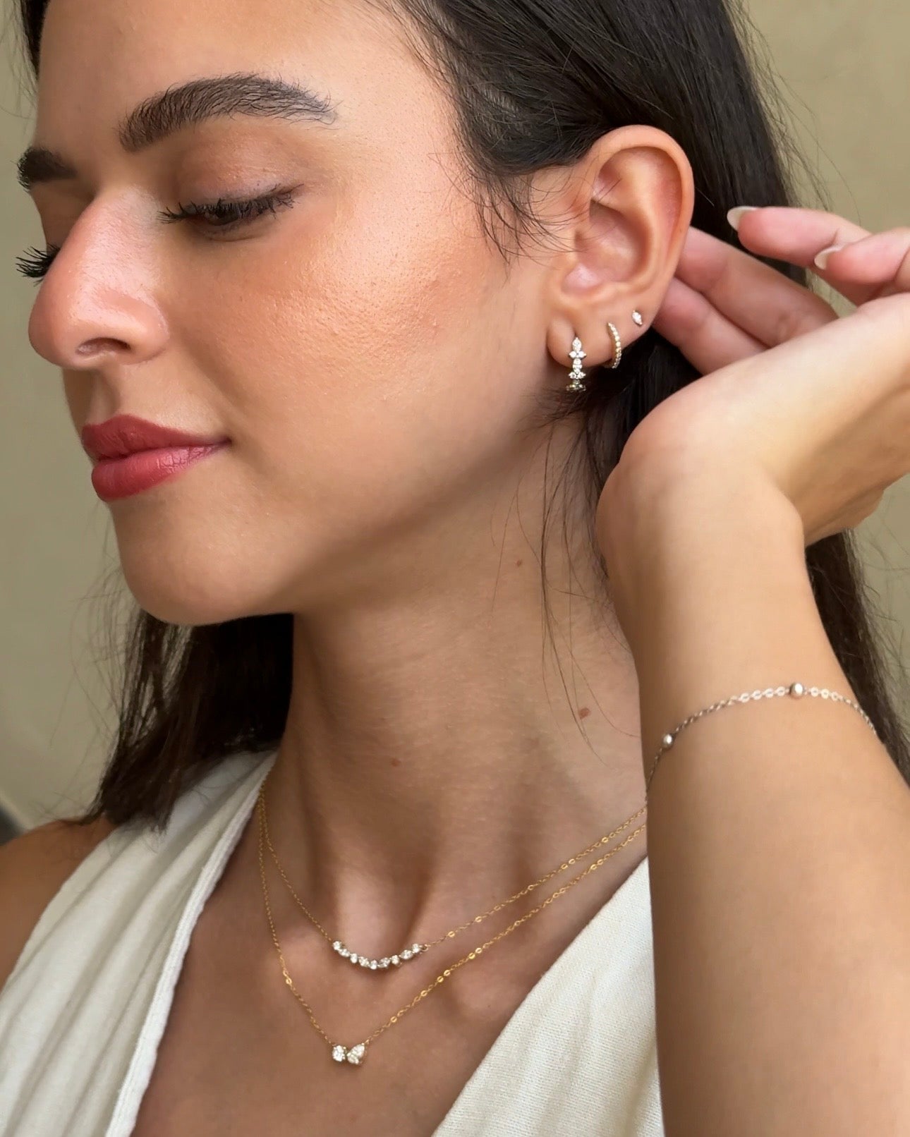 Marquise and Round Diamond Hoops (Sold as Singles) - E80