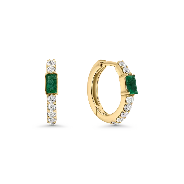 Rectangle Emerald Hoops (Sold as Singles) - E35