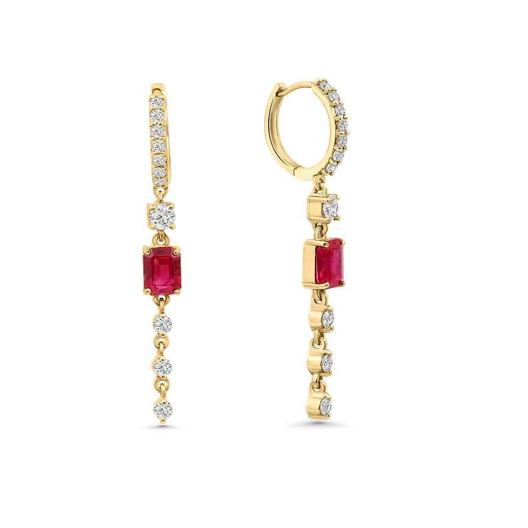 Ruby & Diamond Dangling Earrings (Sold as Singles) - E39