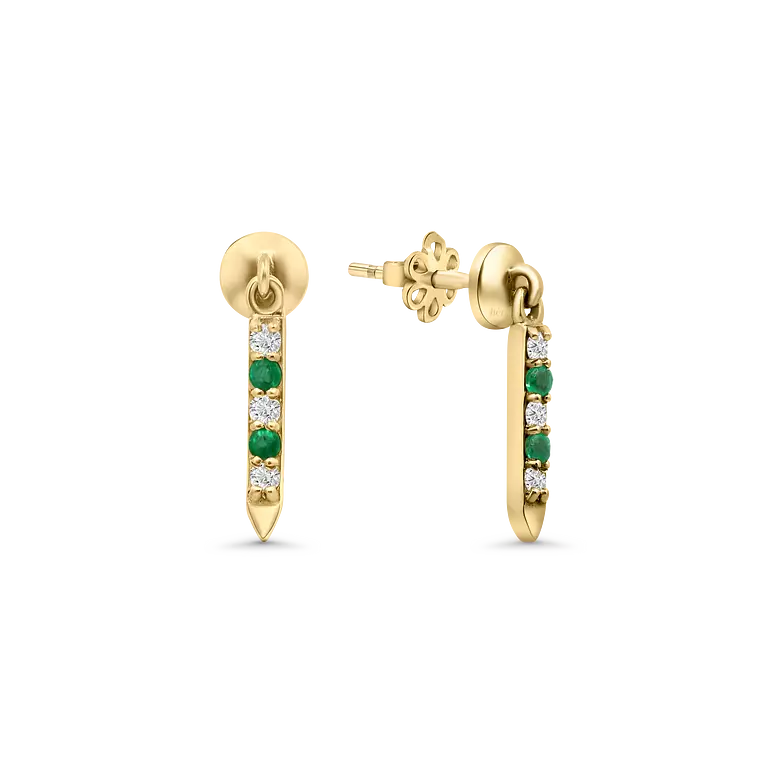 Emerald & Diamond Inverted Obelisk Stud (Sold as Singles) - E40