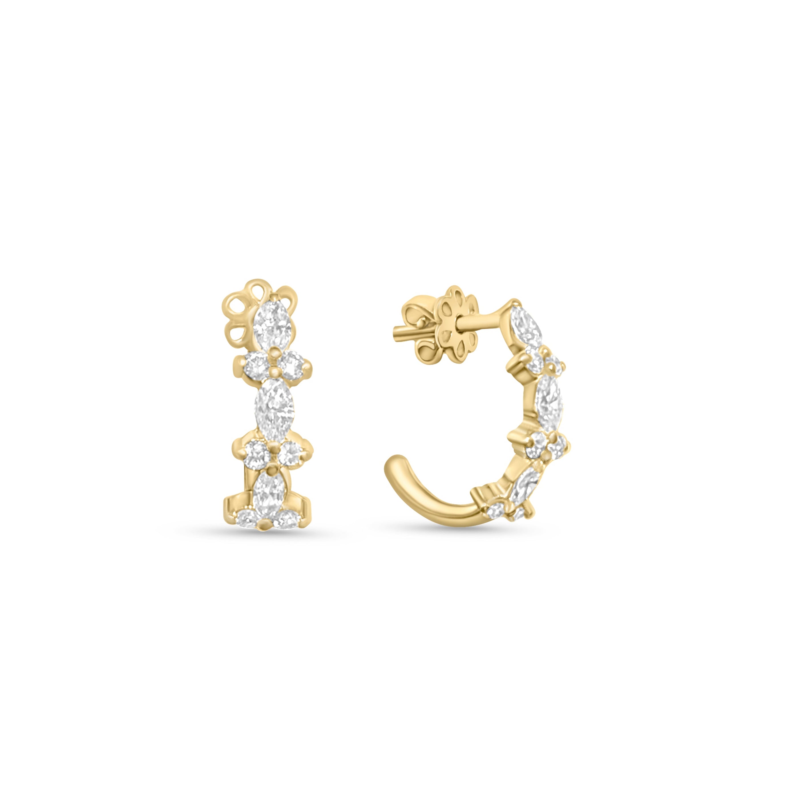 Marquise and Round Diamond Hoops (Sold as Singles)