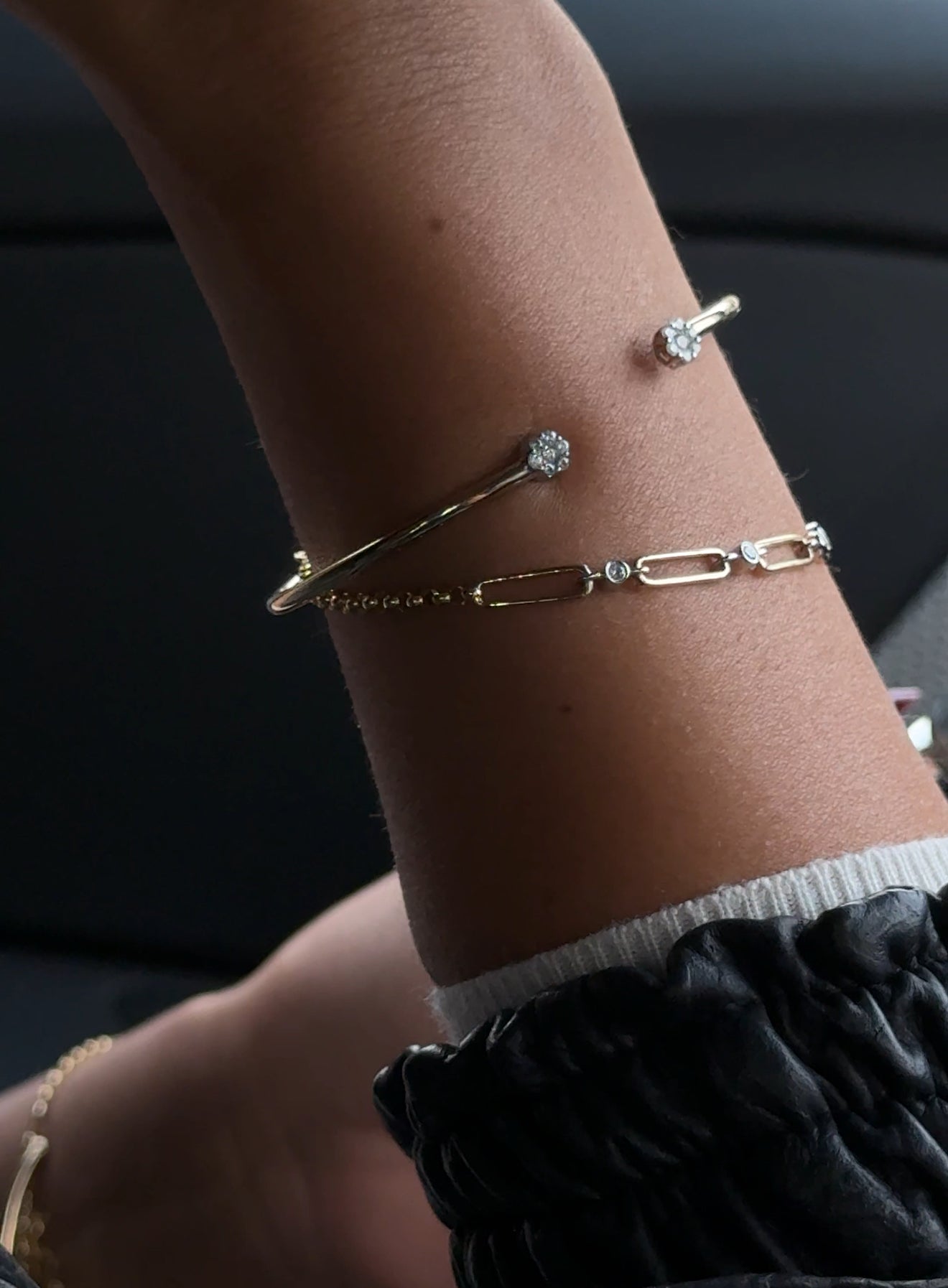 Diamond Flowers Open Bangle - B11