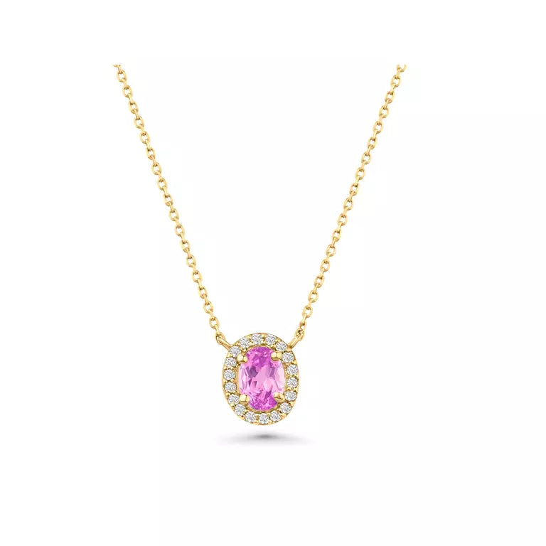 Pink Sapphire And Diamond Oval Necklace - NP18