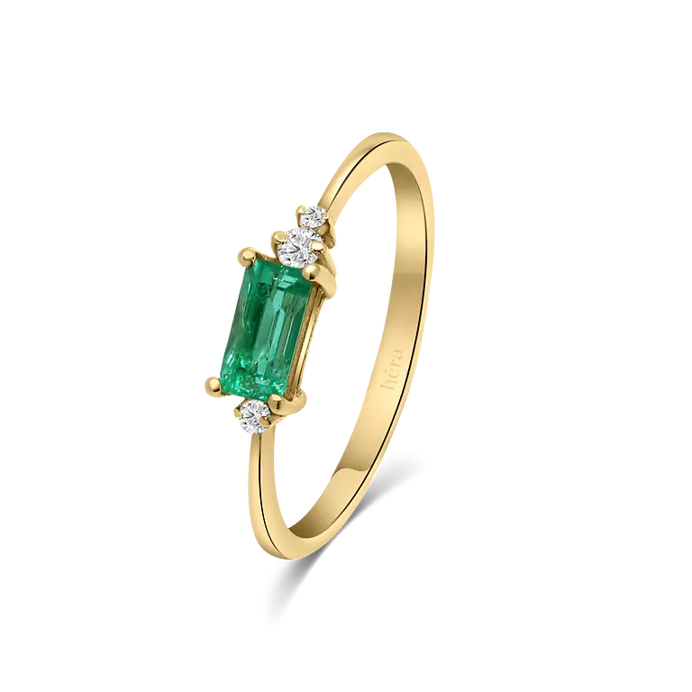 Three Diamond Stones Emerald Ring - R26