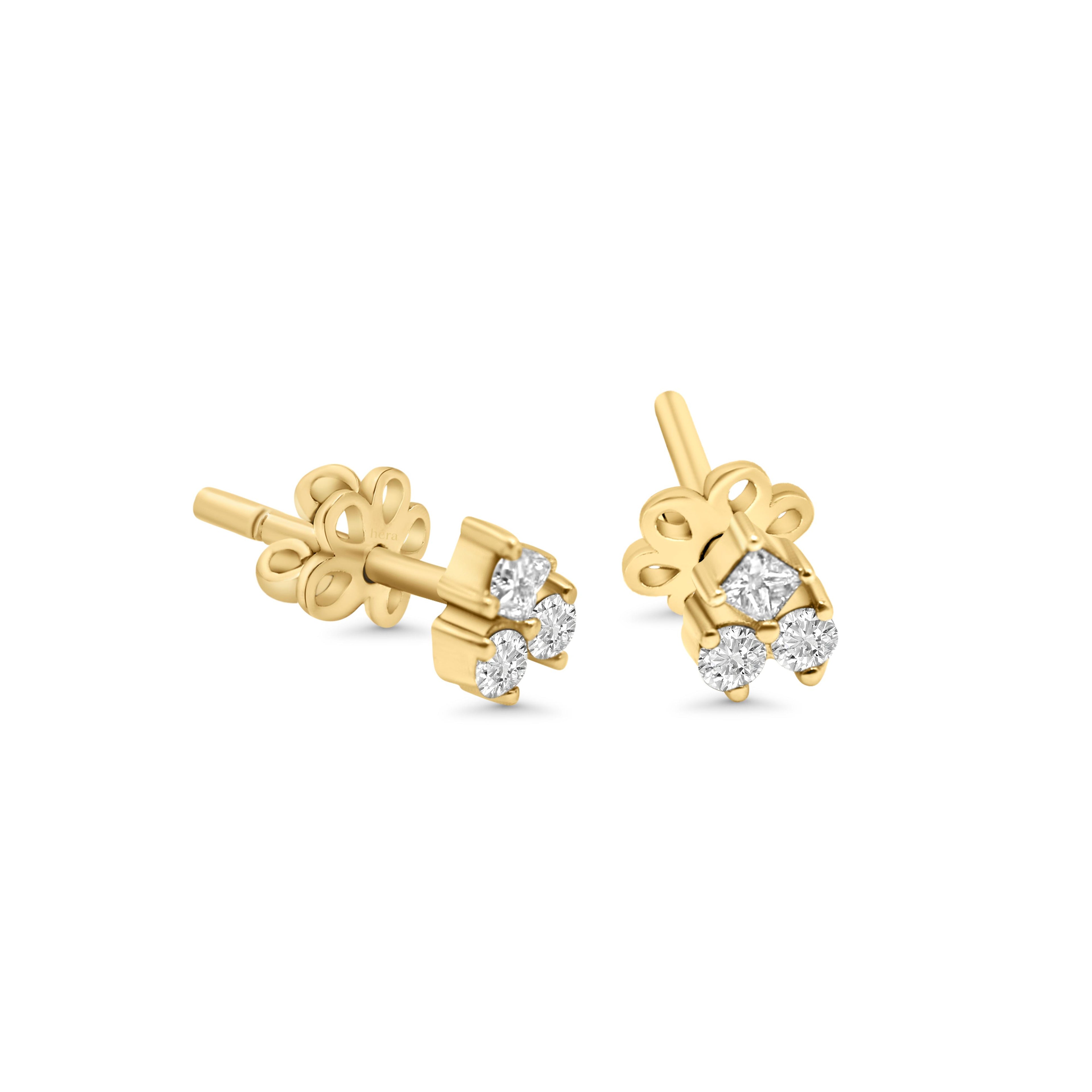 One Princess & Round Diamond Stud (Sold as Singles) - E77